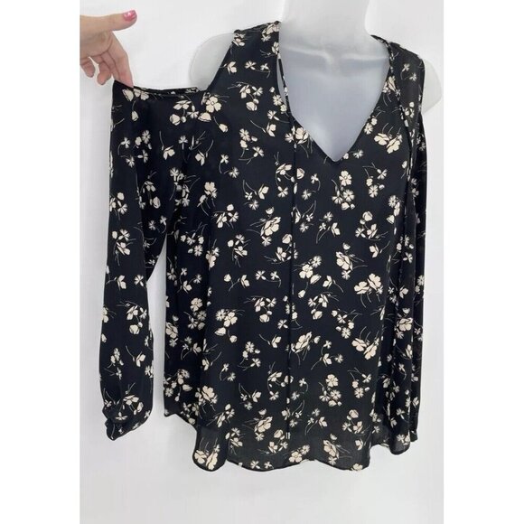 Lauren Ralph Lauren Chalsie Black Floral Print Blouse Cold Shoulder Top Size PL - Picture 1 of 14